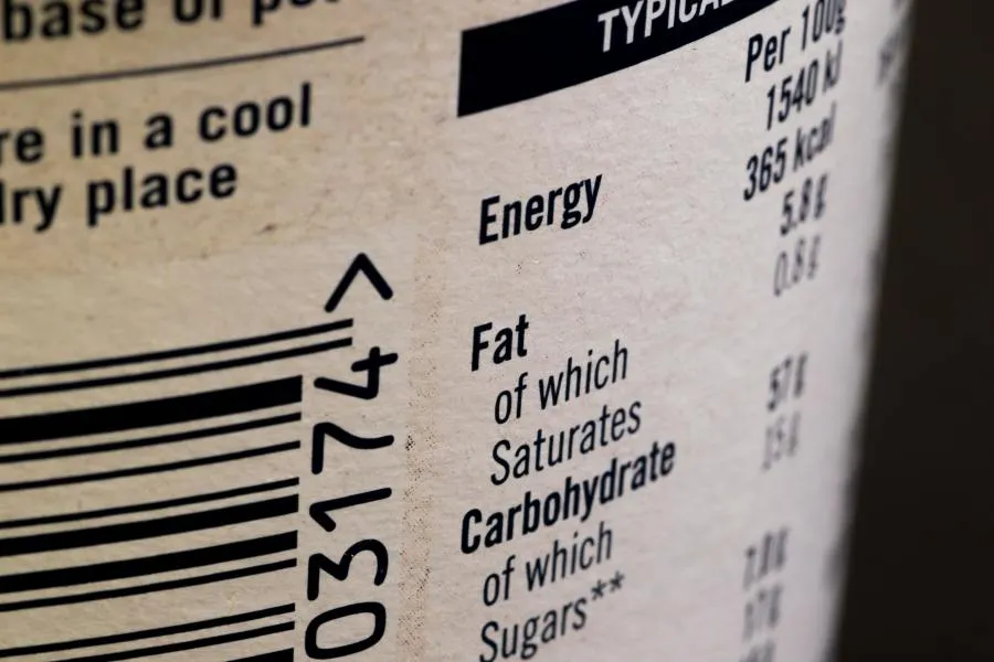 nutrition label on product close up